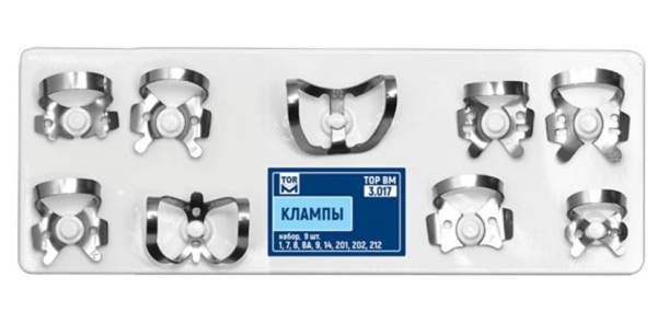 Набор кламп для коффердама «ТОР ВМ» 9 штук Набор кламп для коффердама «ТОР ВМ» 9 штук