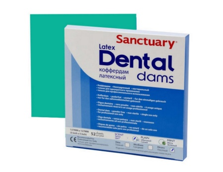 Sanctuary Латексные листы Latex Dental Dams зеленые с ароматом мяты 127мм*127мм 52 шт в уп (M) 